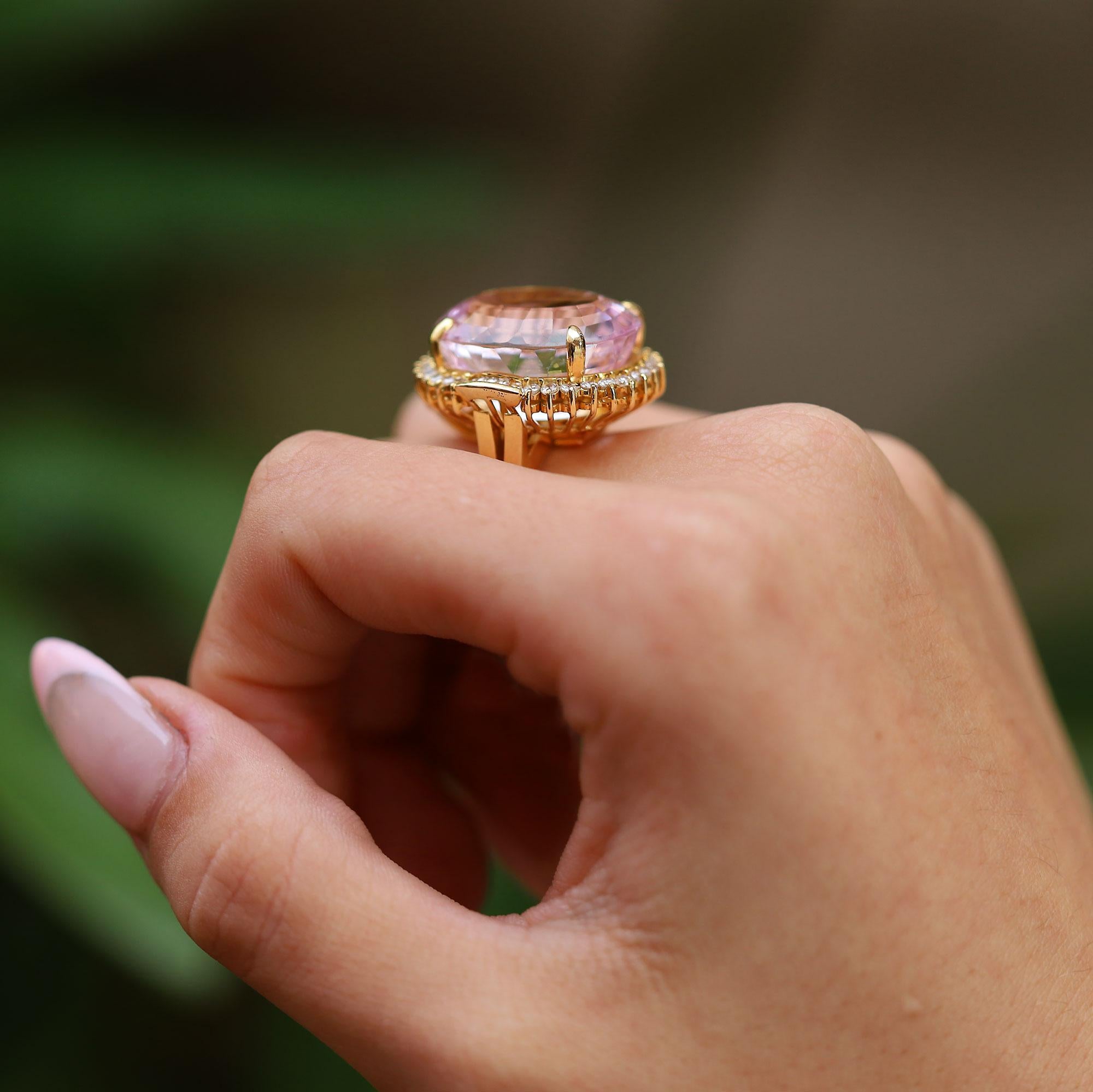 30 Carat Kunzite and Diamond Ring Converts To A Necklace