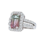 4.02 Carat Bicolor Watermelon Tourmaline and Diamond 18k White Gold Ring