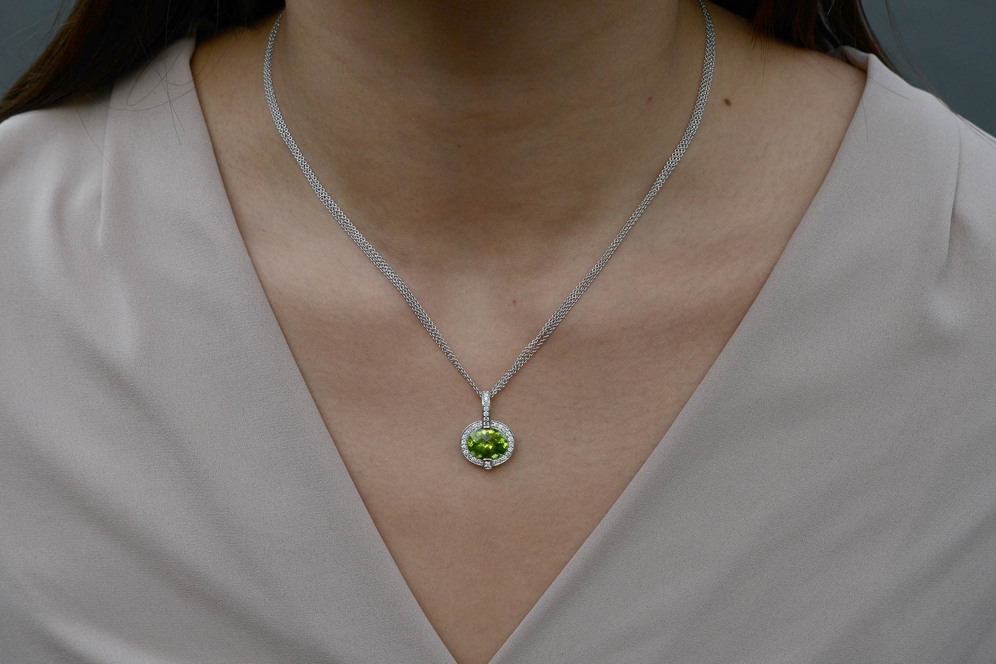 4 Carat Intense Peridot Diamond Necklace