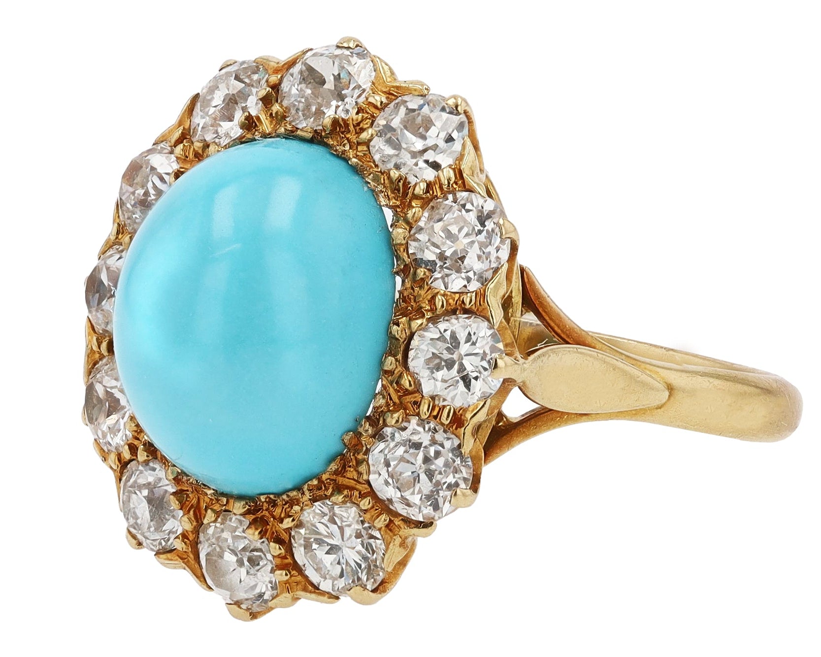 4.67 Carat Turquoise & Old Mine Cut Diamond Halo Ring