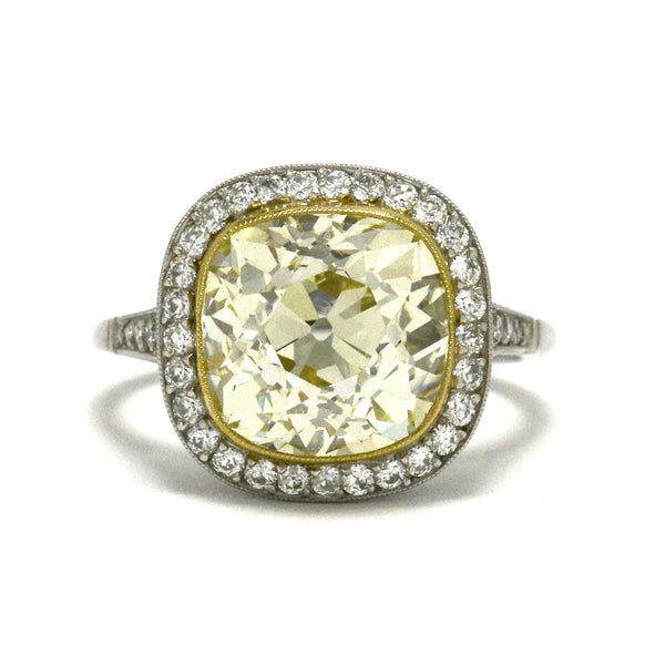 Art Deco 5.51 Carat Cushion Diamond Engagement Ring