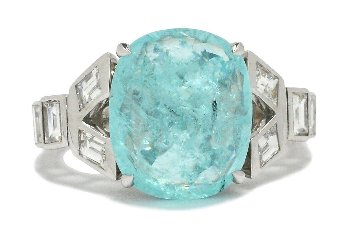 5 Carat Paraiba Tourmaline Sugarloaf Cabochon Engagement Ring