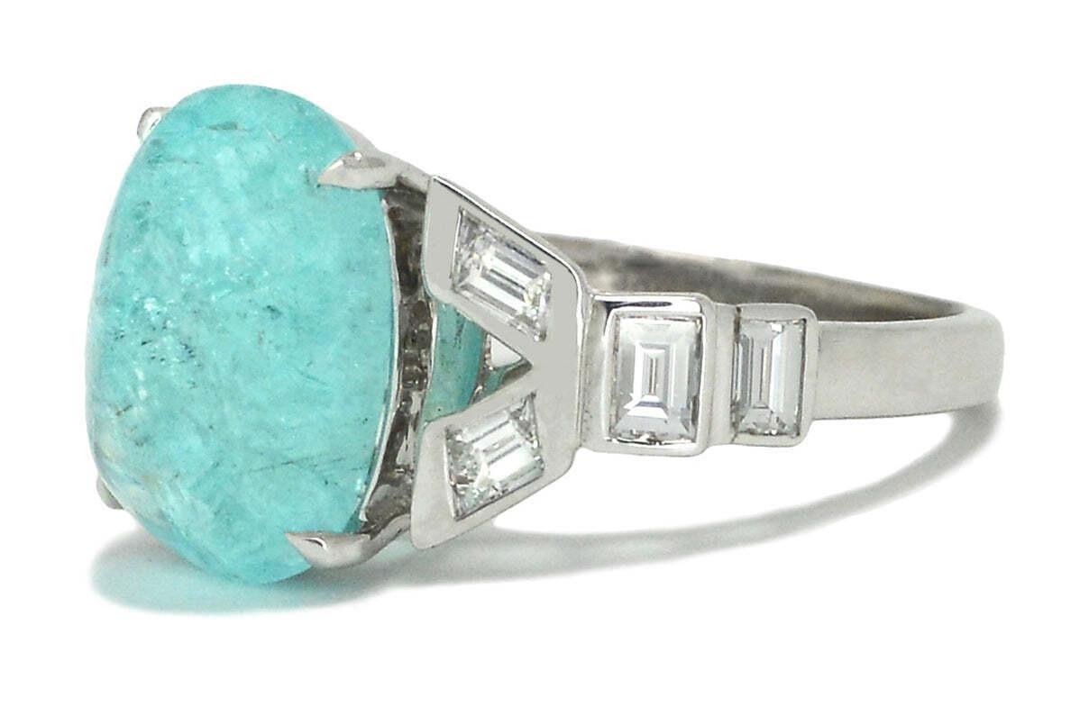 5 Carat Paraiba Tourmaline Sugarloaf Cabochon Engagement Ring