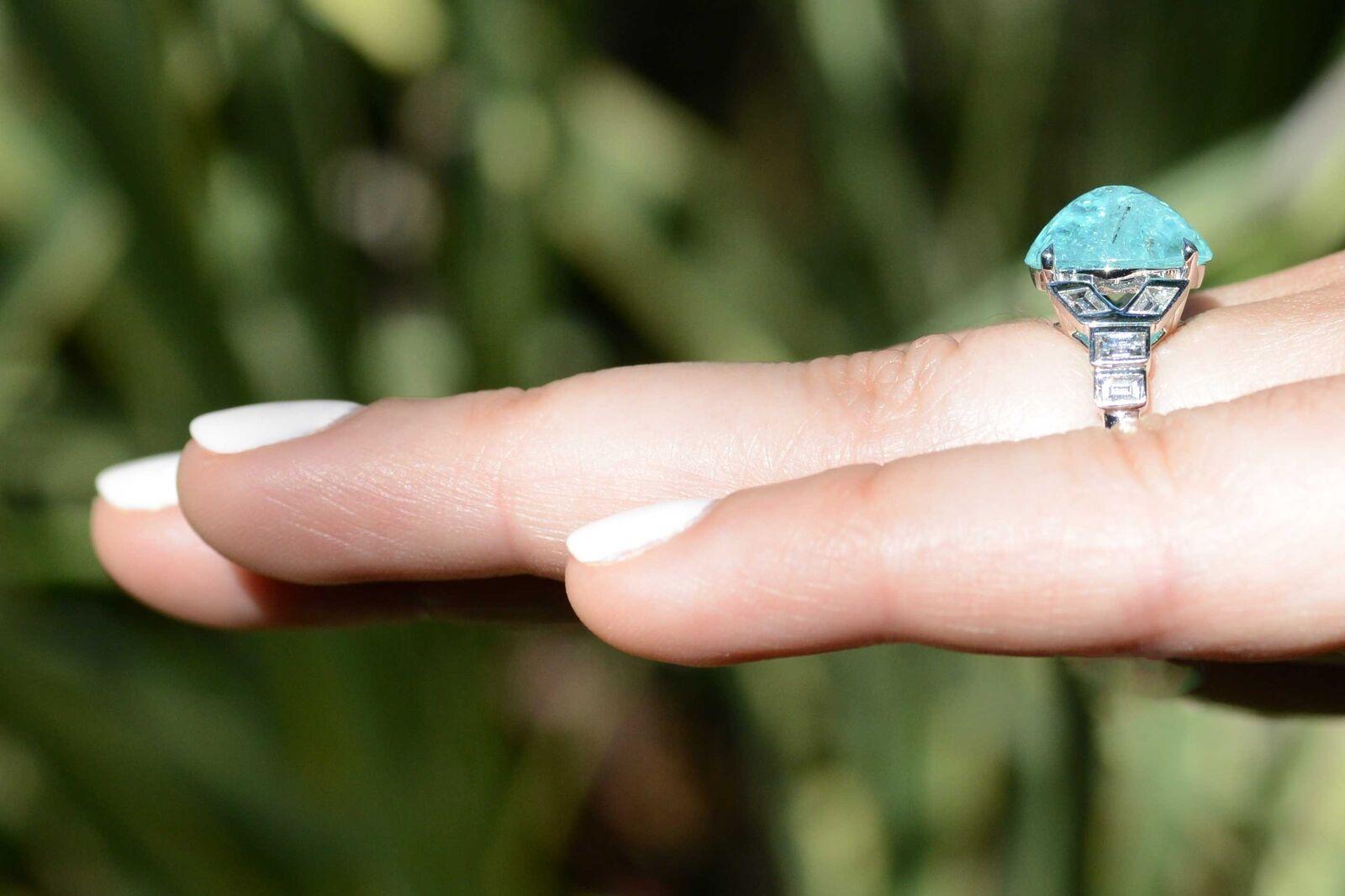 5 Carat Paraiba Tourmaline Sugarloaf Cabochon Engagement Ring