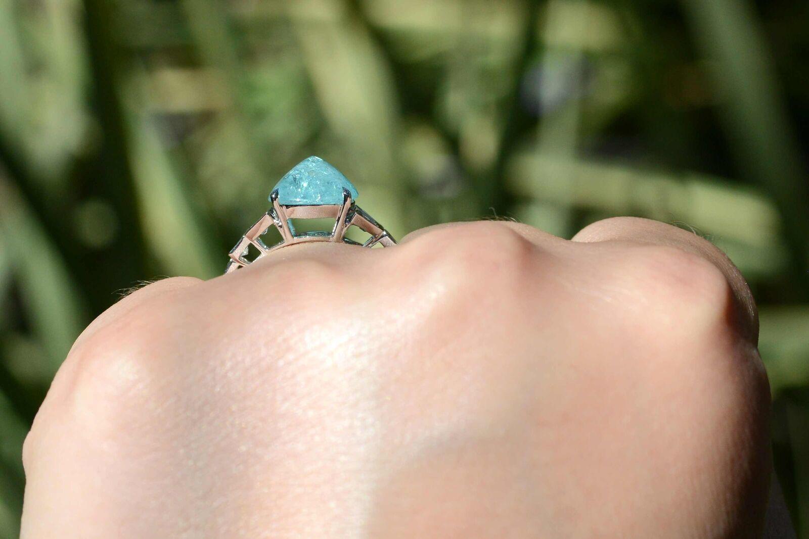 5 Carat Paraiba Tourmaline Sugarloaf Cabochon Engagement Ring