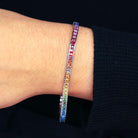 6.98ctw Rainbow Sapphire Princess Cut Tennis Bracelet