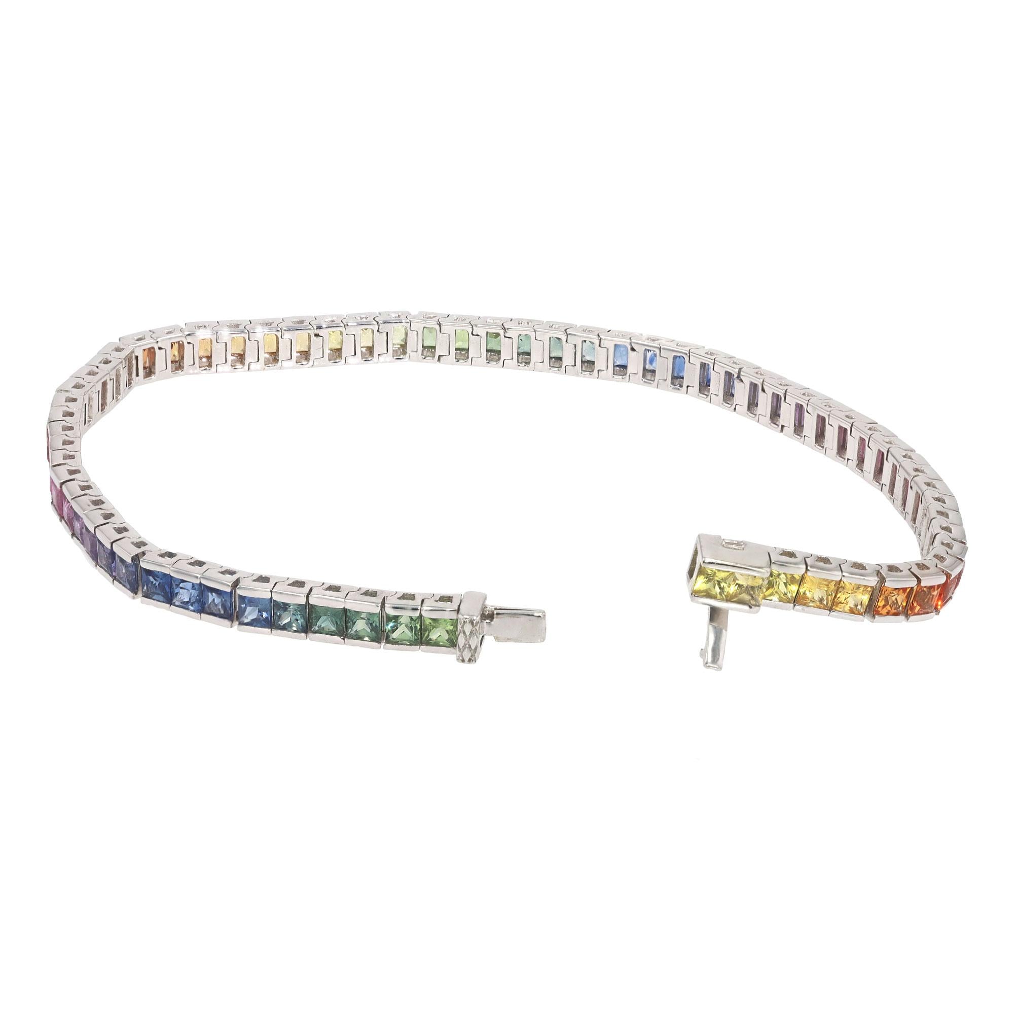 6.98ctw Rainbow Sapphire Princess Cut Tennis Bracelet