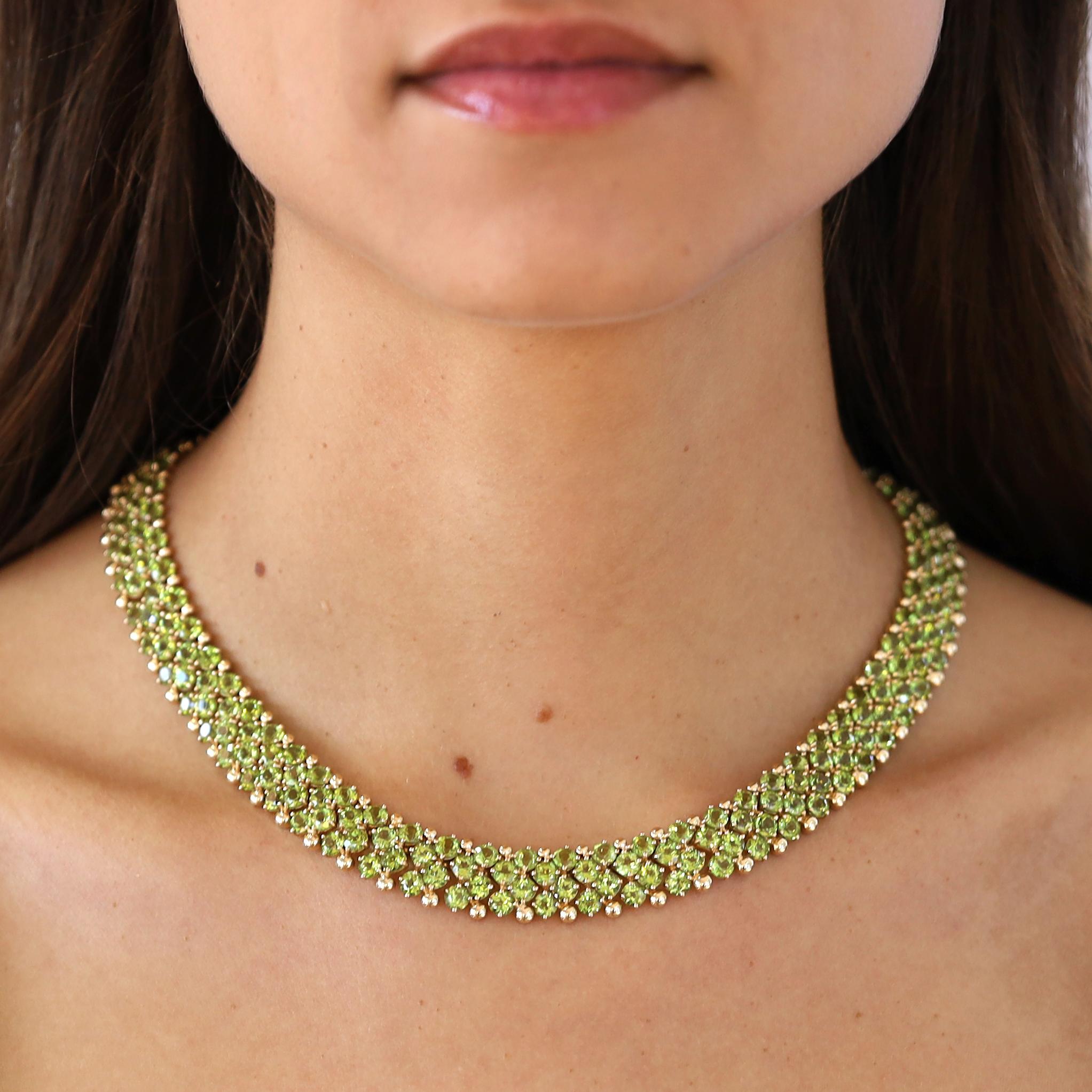 Vintage 62 Carat Peridot & 14k Gold Estate Collar Necklace