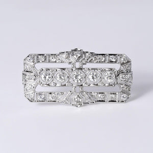 1920s French Art Deco 3.25 Carat Diamond Geometric Platinum Brooch Pin