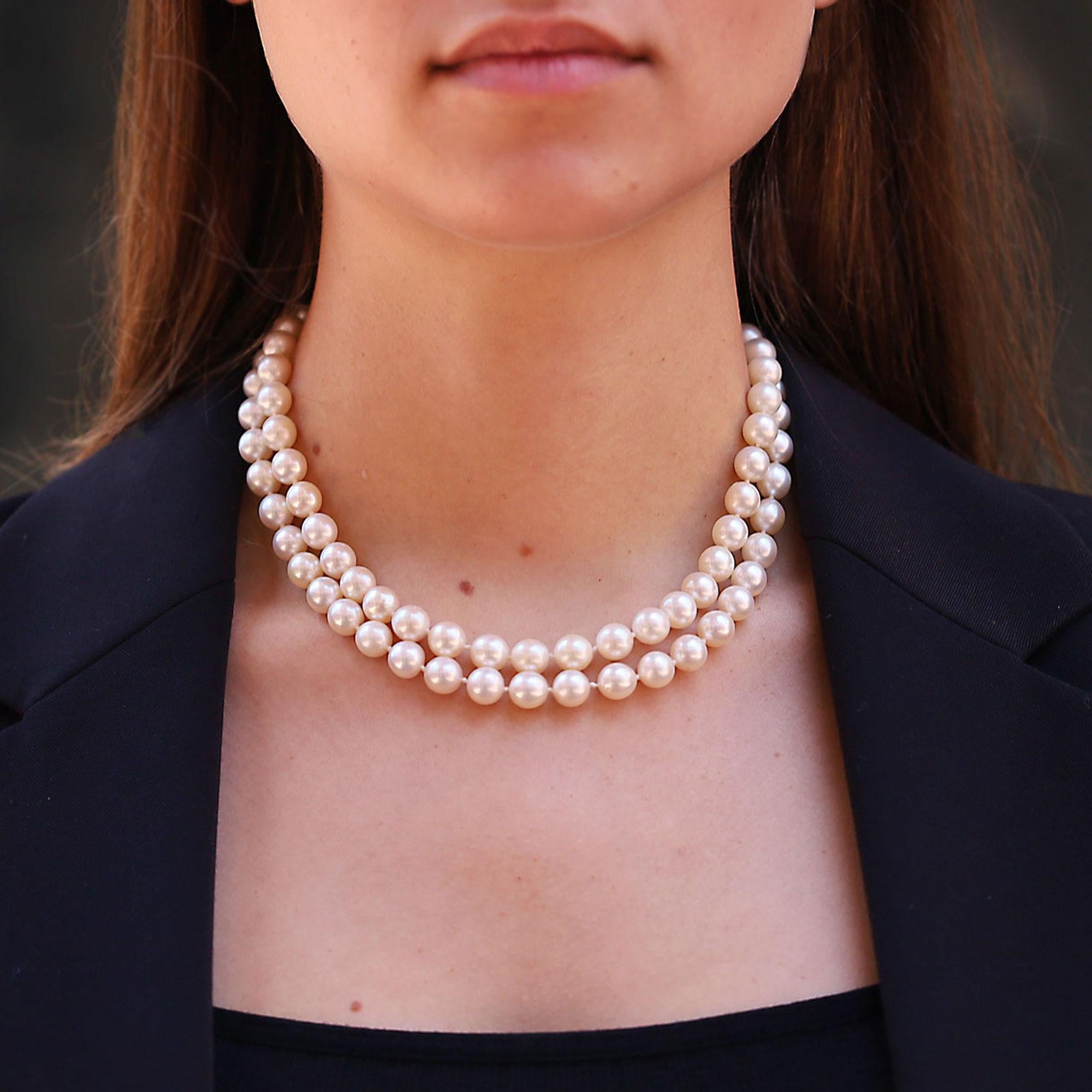 Estate 8-8.5mm Double Strand Akoya Pearl Necklace