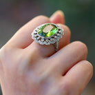 Estate 9.06 Carat Peridot and Diamond Platinum Cocktail Ring