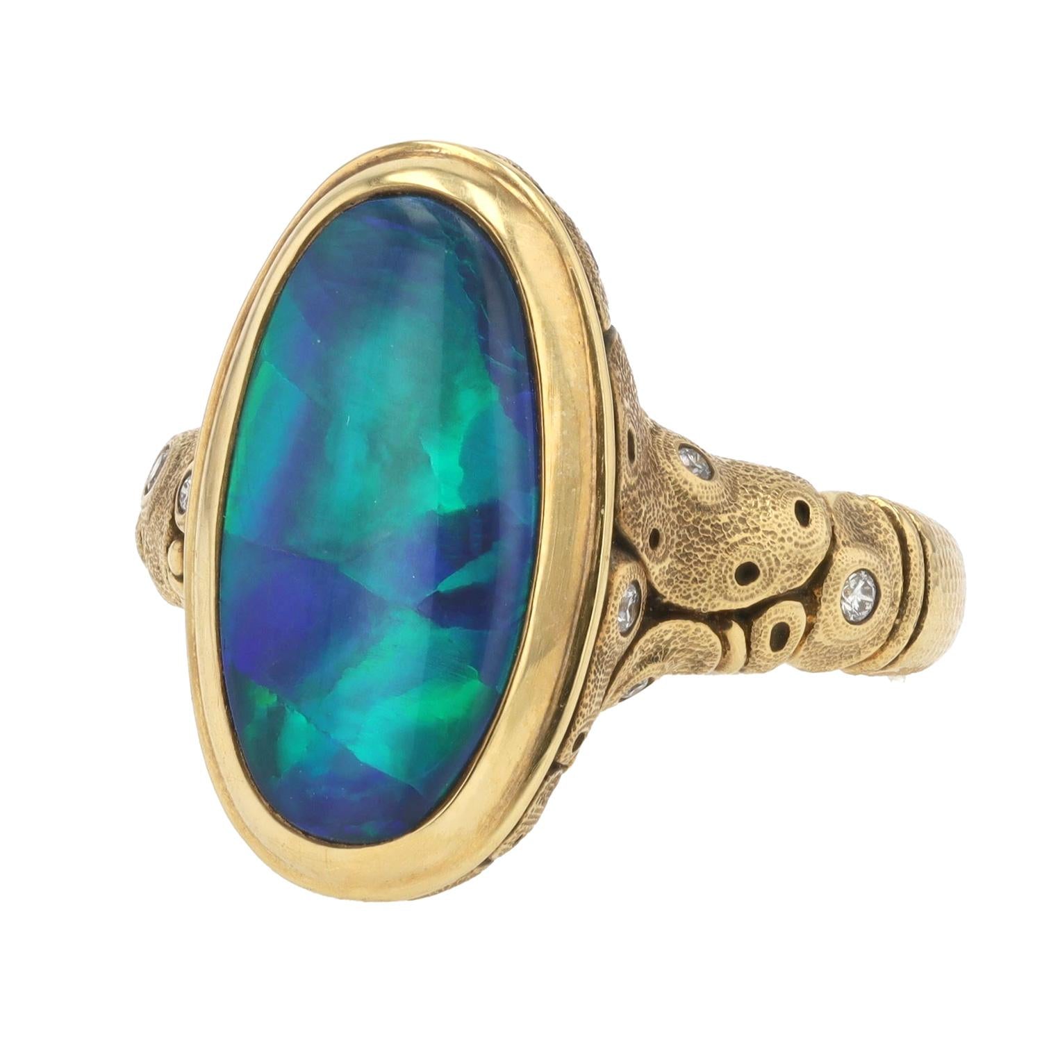 New Alex Sepkus 3.94 Carat Black Opal 18k Gold Ring