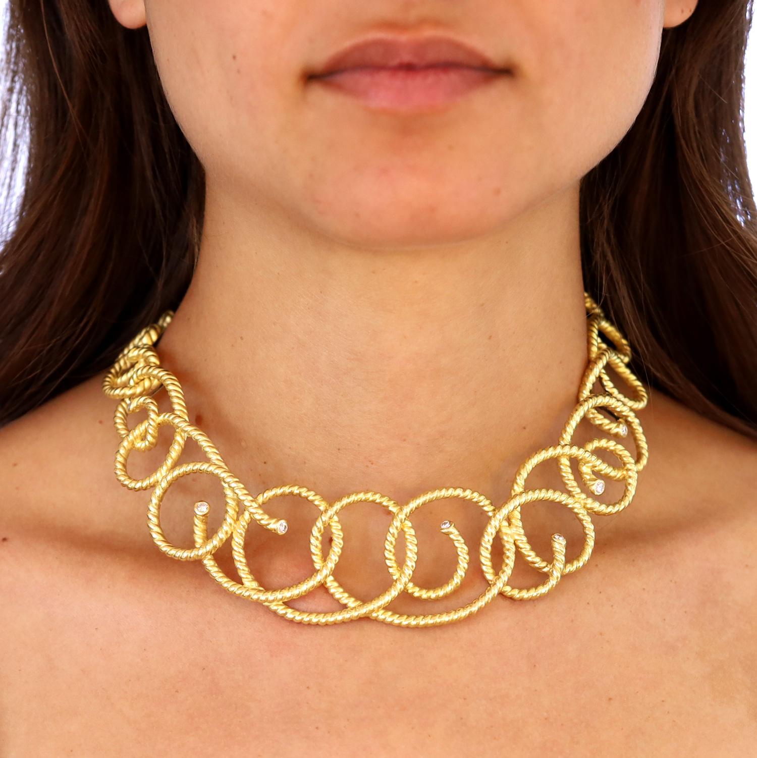 Estate Angela Cummings Bold 18k Gold Diamond Braided Collar Necklace