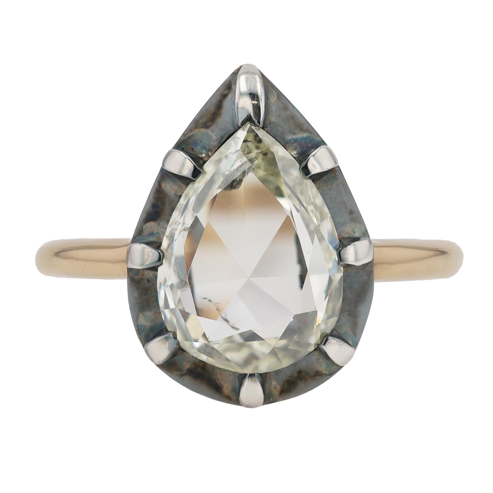 Antique 2 Carat Rose Cut Pear Diamond Georgian Revival Engagement Ring