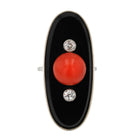 Art Deco Coral Onyx & Diamond Cocktail Trilogy Ring