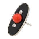 Art Deco Coral Onyx & Diamond Cocktail Trilogy Ring