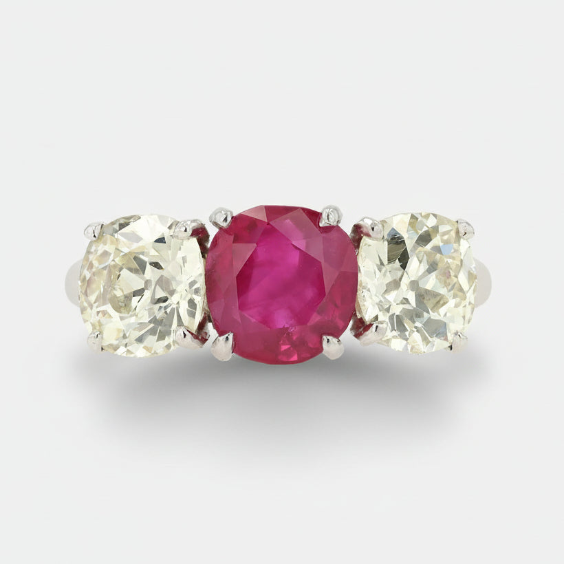 READY Art Deco 3.41 Carat No Heat Burma Ruby Ring Mounted by Cartier
