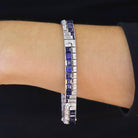 Art Deco 12 Carats Diamond & Sapphire Geometric Line Bracelet