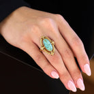 Art Nouveau Turquoise and 14k Gold Fleur-De-Lis Ring