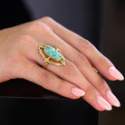 Art Nouveau Turquoise and 14k Gold Fleur-De-Lis Ring