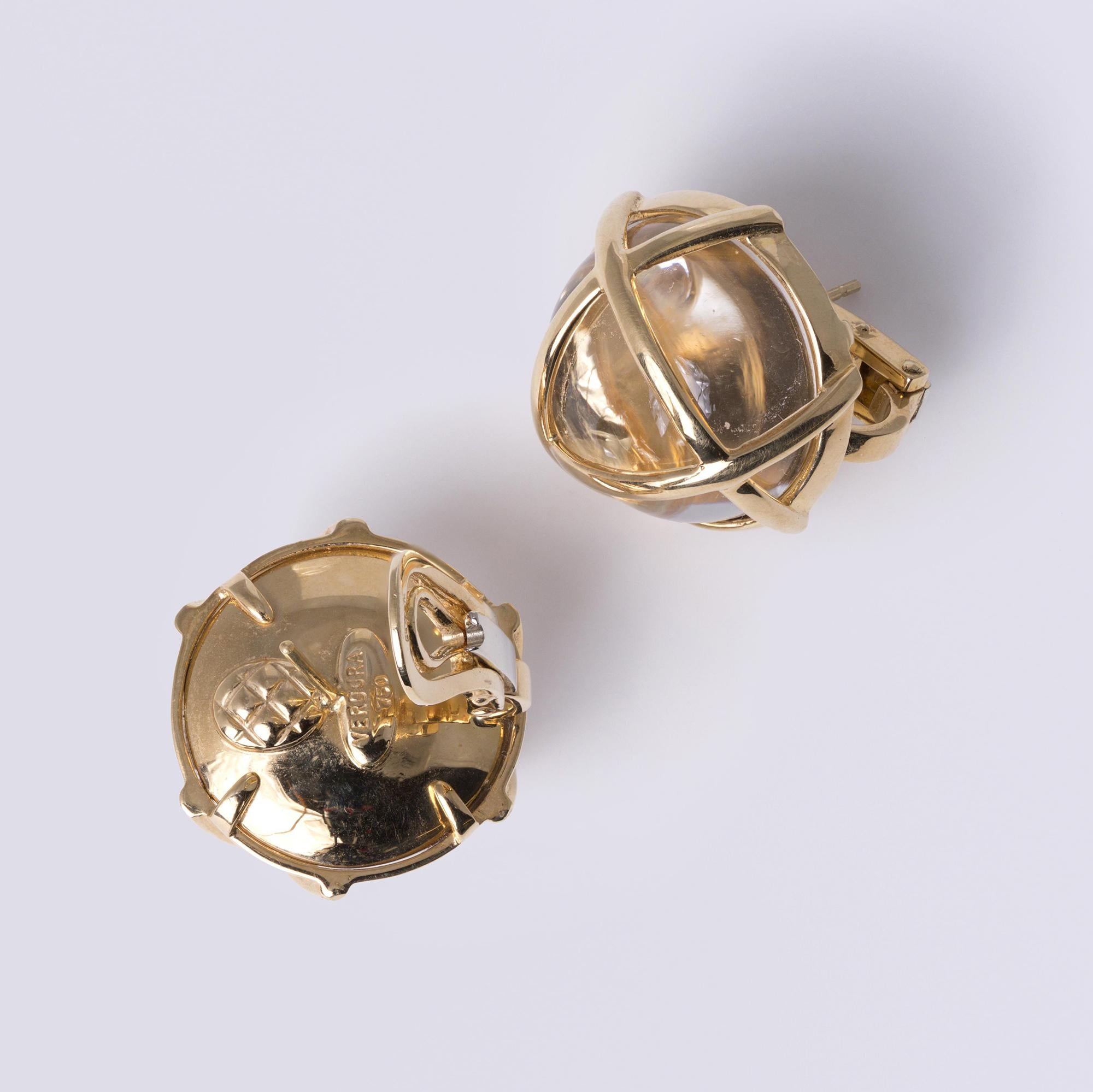 Estate Verdura Caged Rock Crystal 18k Yellow Gold Earclips