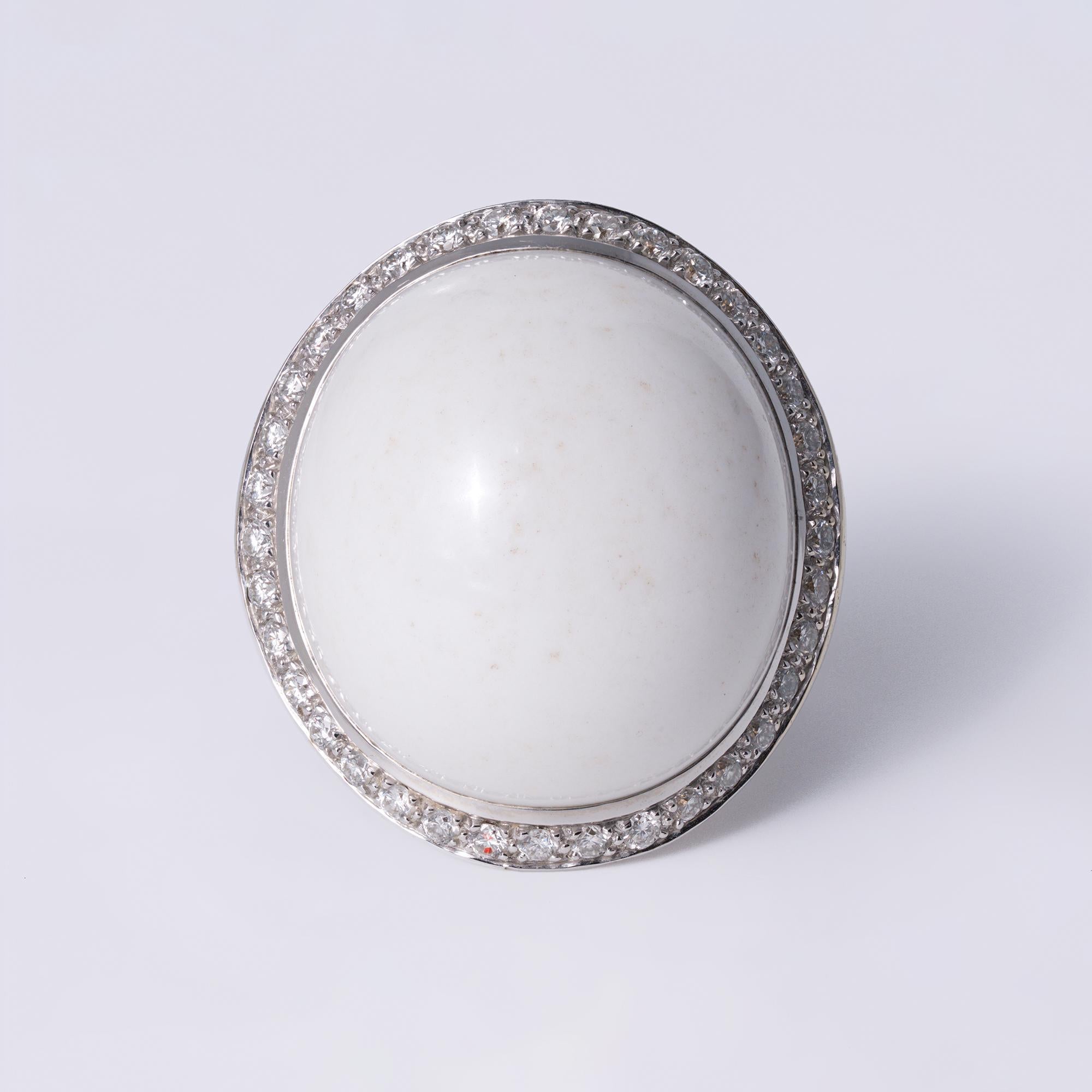 35 Carat White Coral and Diamond 18k White Gold Estate Cocktail Ring