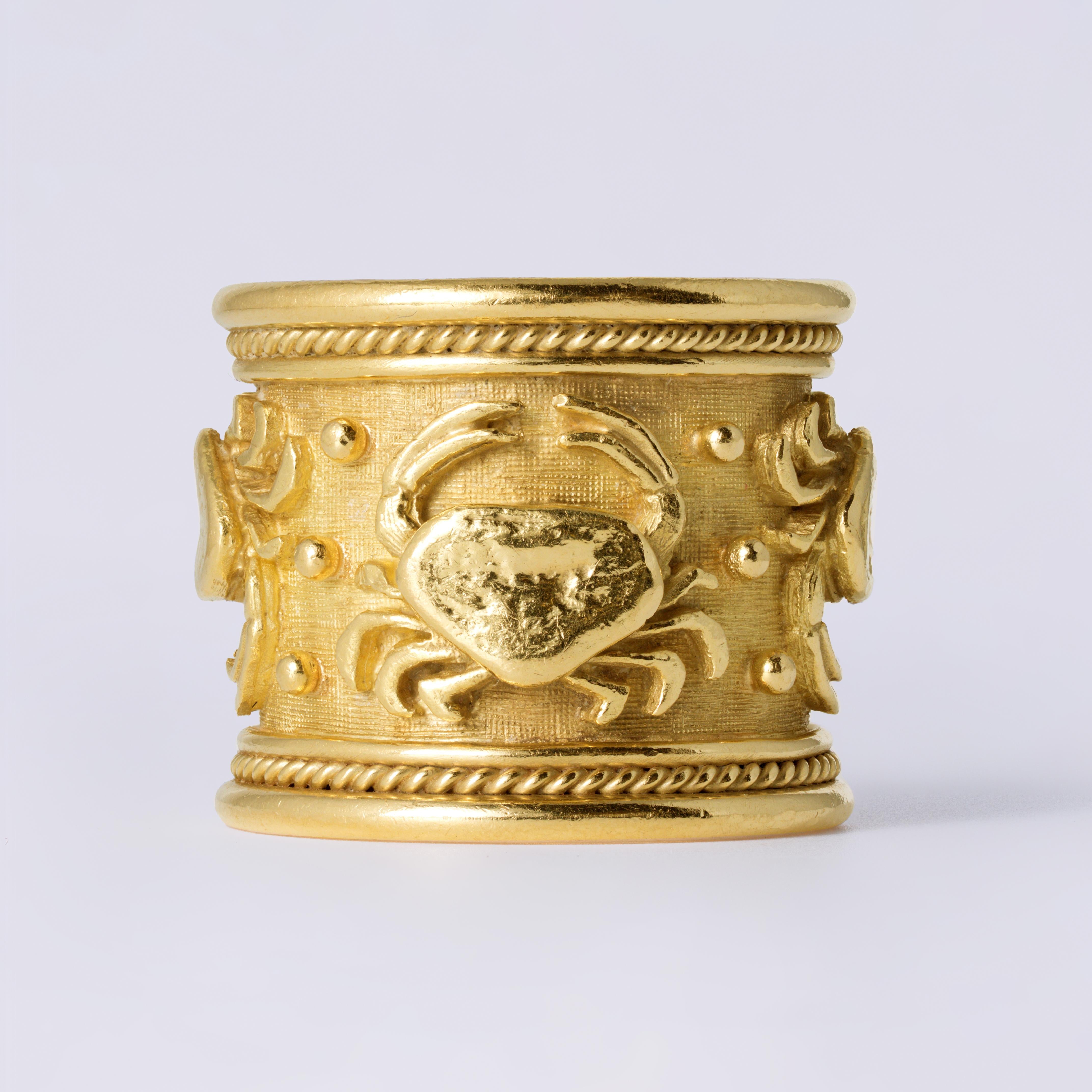 Estate Elizabeth Gage Cancer Zodiac Templar Gold Band Ring