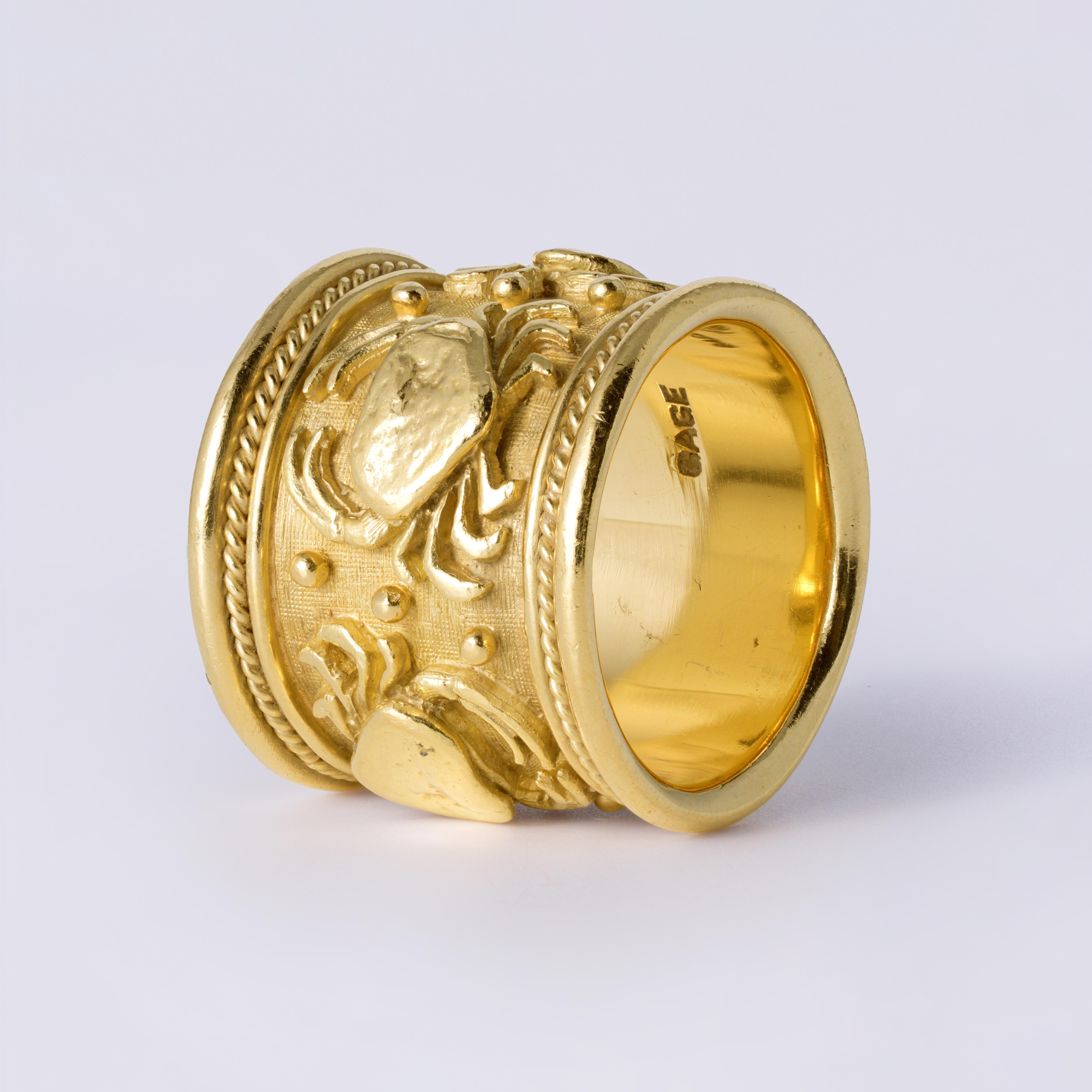 Estate Elizabeth Gage Cancer Zodiac Templar Gold Band Ring