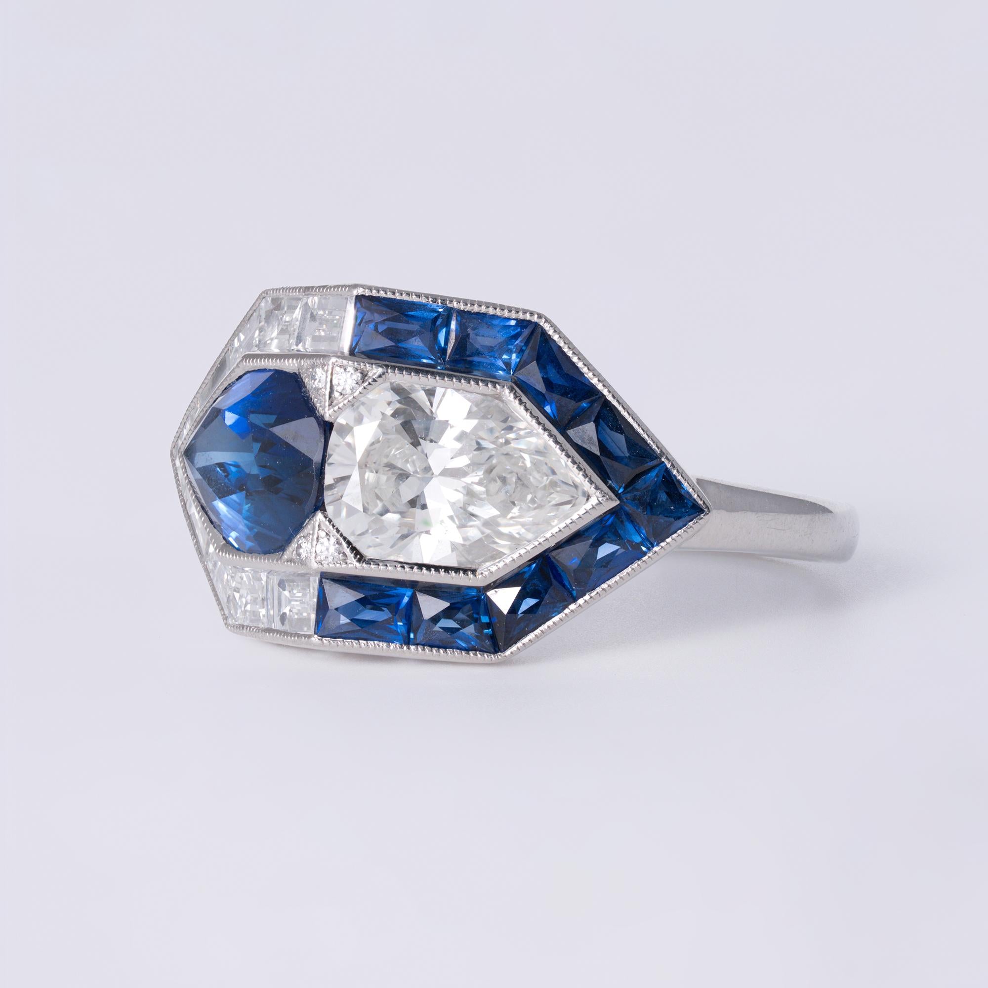 Sophia D. Art Deco Revival Diamond and Sapphire 3.67 Ct Toi Et Moi Platinum Ring