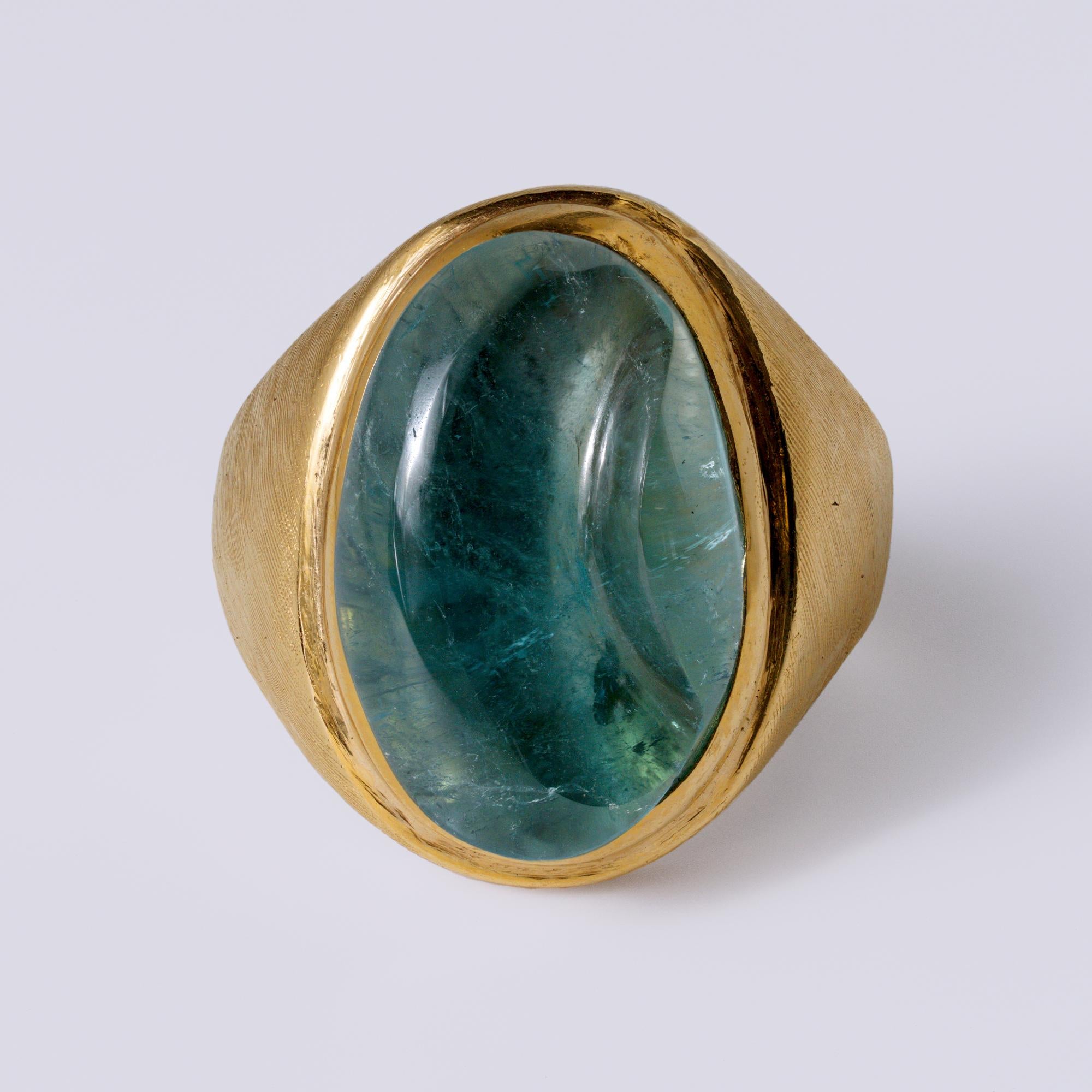 Vintage Burle Marx 18K Gold Indicolite Tourmaline Carved Cabochon Ring 1980s