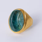 Vintage Burle Marx 18K Gold Indicolite Tourmaline Carved Cabochon Ring 1980s