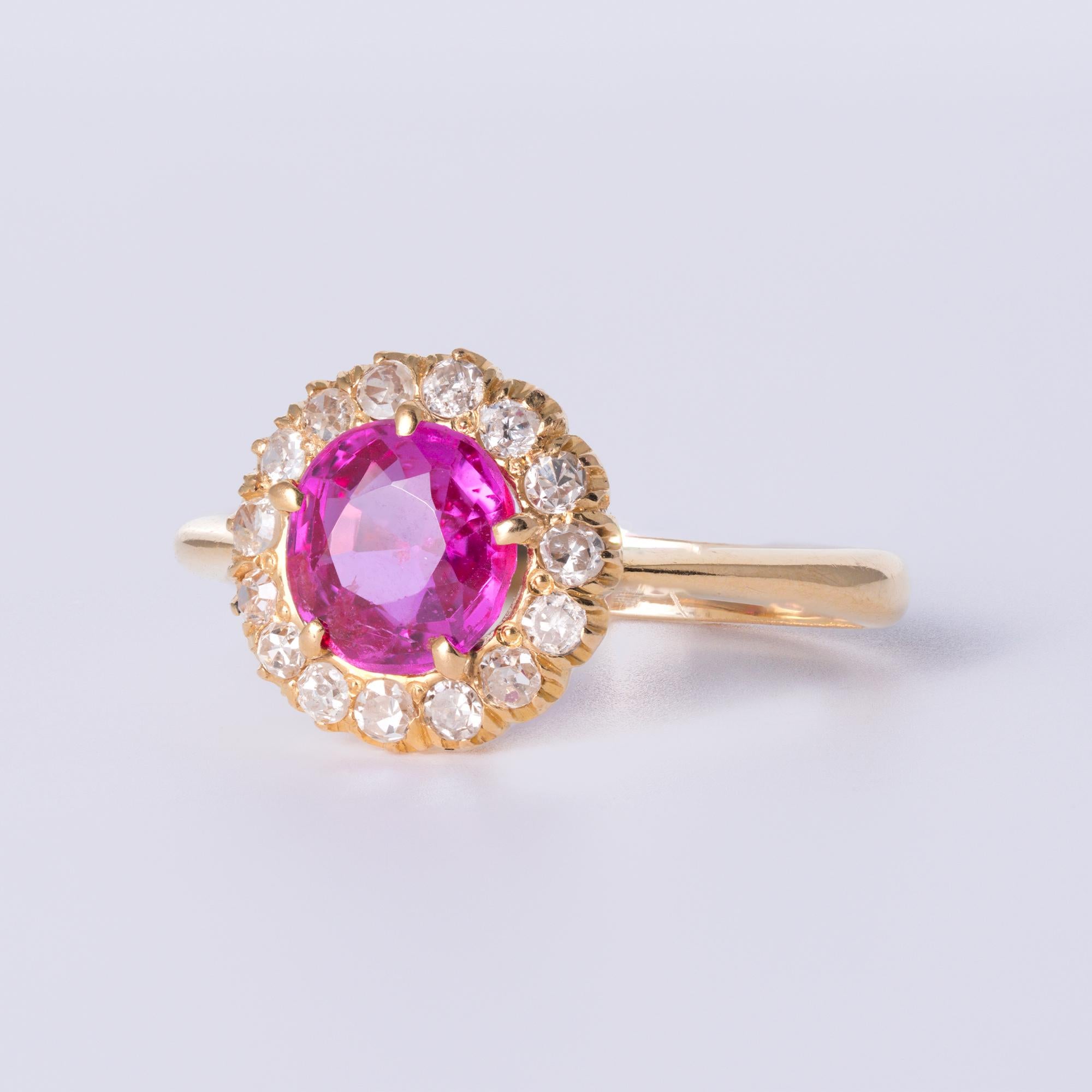 Antique Victorian GIA 1.25 Ct Unheated Burma Pink Sapphire Halo Engagement Ring