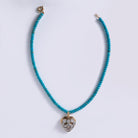 Antique Edwardian 14K Gold & Platinum Diamond Heart Turquoise Bead Necklace