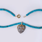 Antique Edwardian 14K Gold & Platinum Diamond Heart Turquoise Bead Necklace