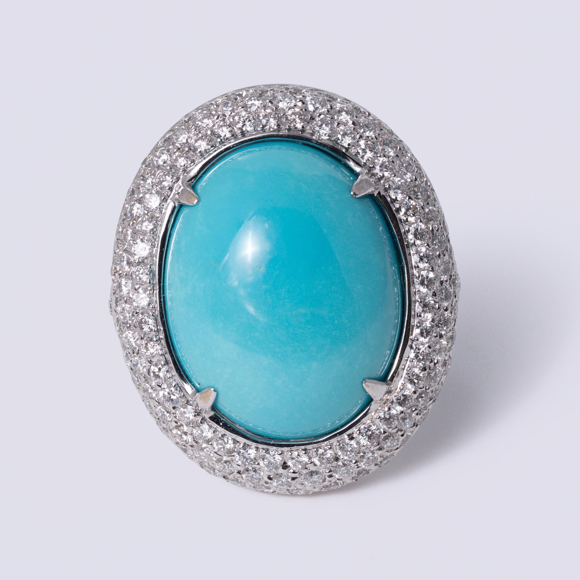 Estate 15.63 Carat Sleeping Beauty Turquoise Pavè Diamond Cocktail Ring