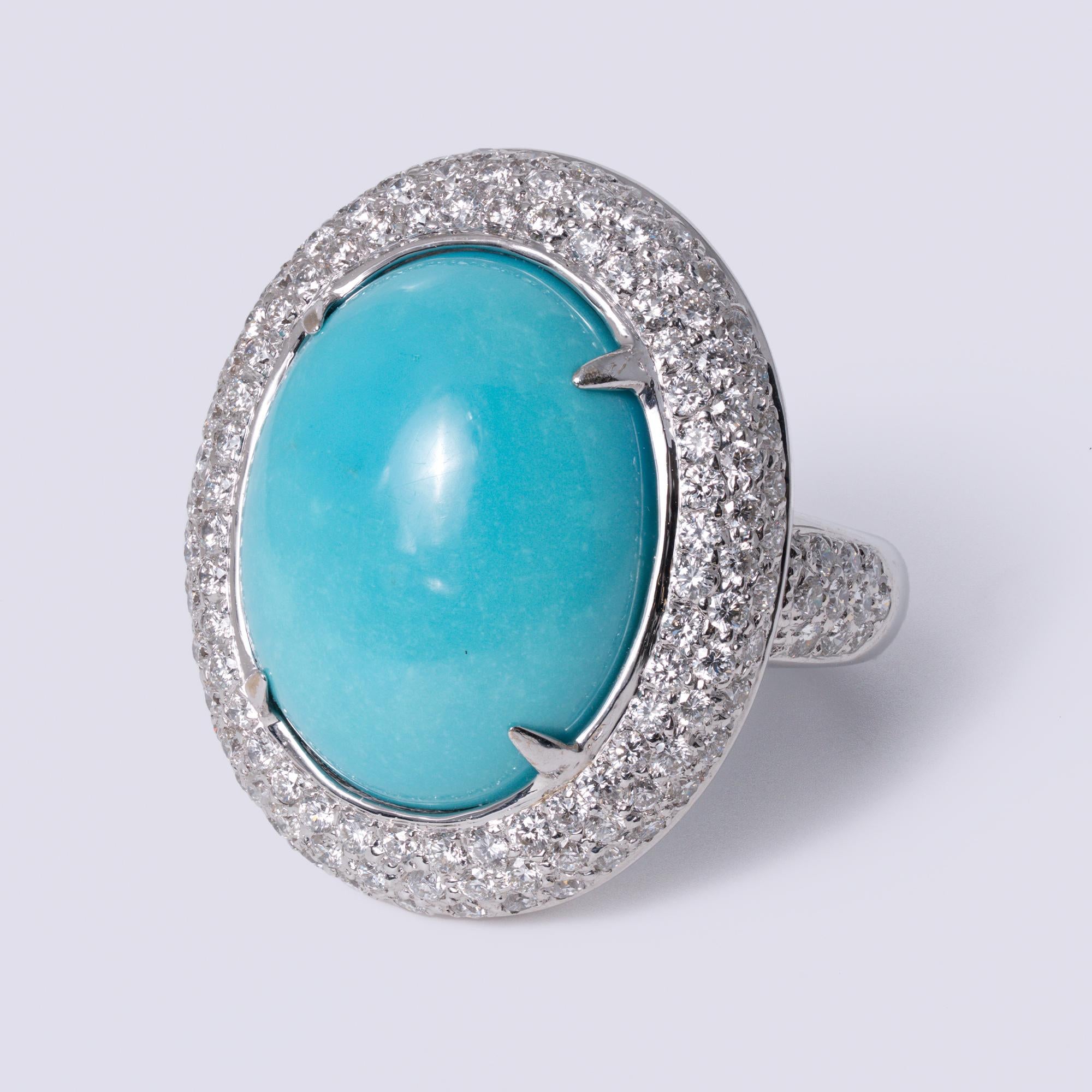 Estate 15.63 Carat Sleeping Beauty Turquoise Pavè Diamond Cocktail Ring