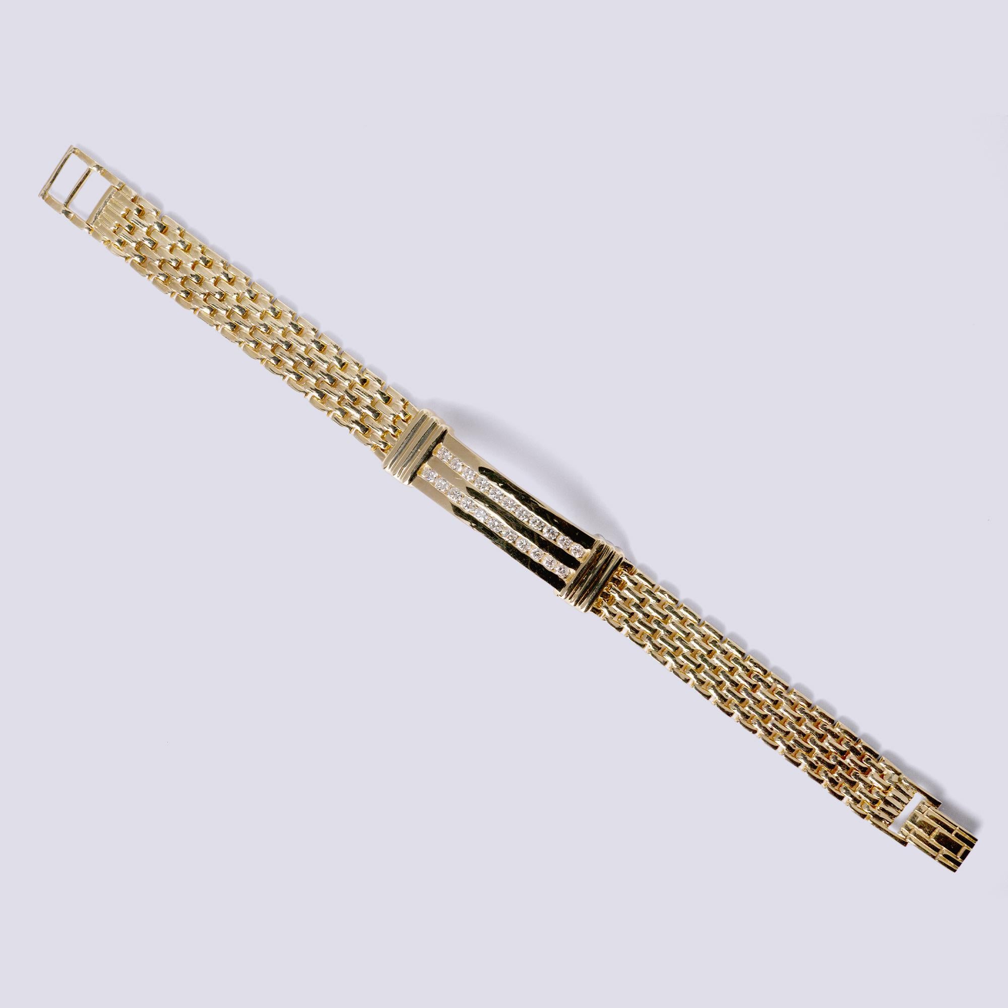 Vintage 1980s 2-Row Diamond 14k Yellow Gold Estate ID Link Bracelet