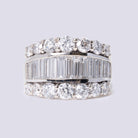 Vintage 3 Carat Diamond Baguette Round Brilliant 18K Gold Cigar Band Ring 1980s