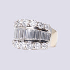 Vintage 3 Carat Diamond Baguette Round Brilliant 18K Gold Cigar Band Ring 1980s