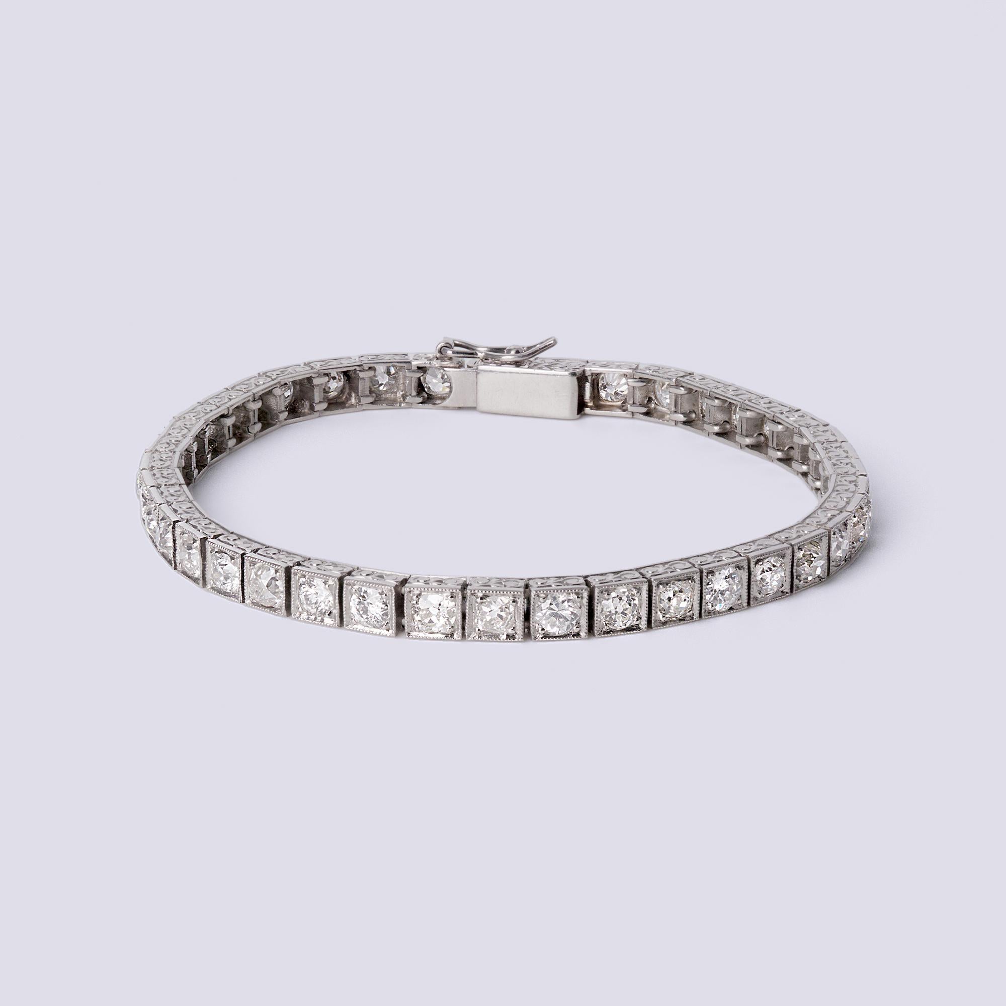 Art Deco 1925 7.00 Carat Old Mine Diamond Line Tennis Bracelet