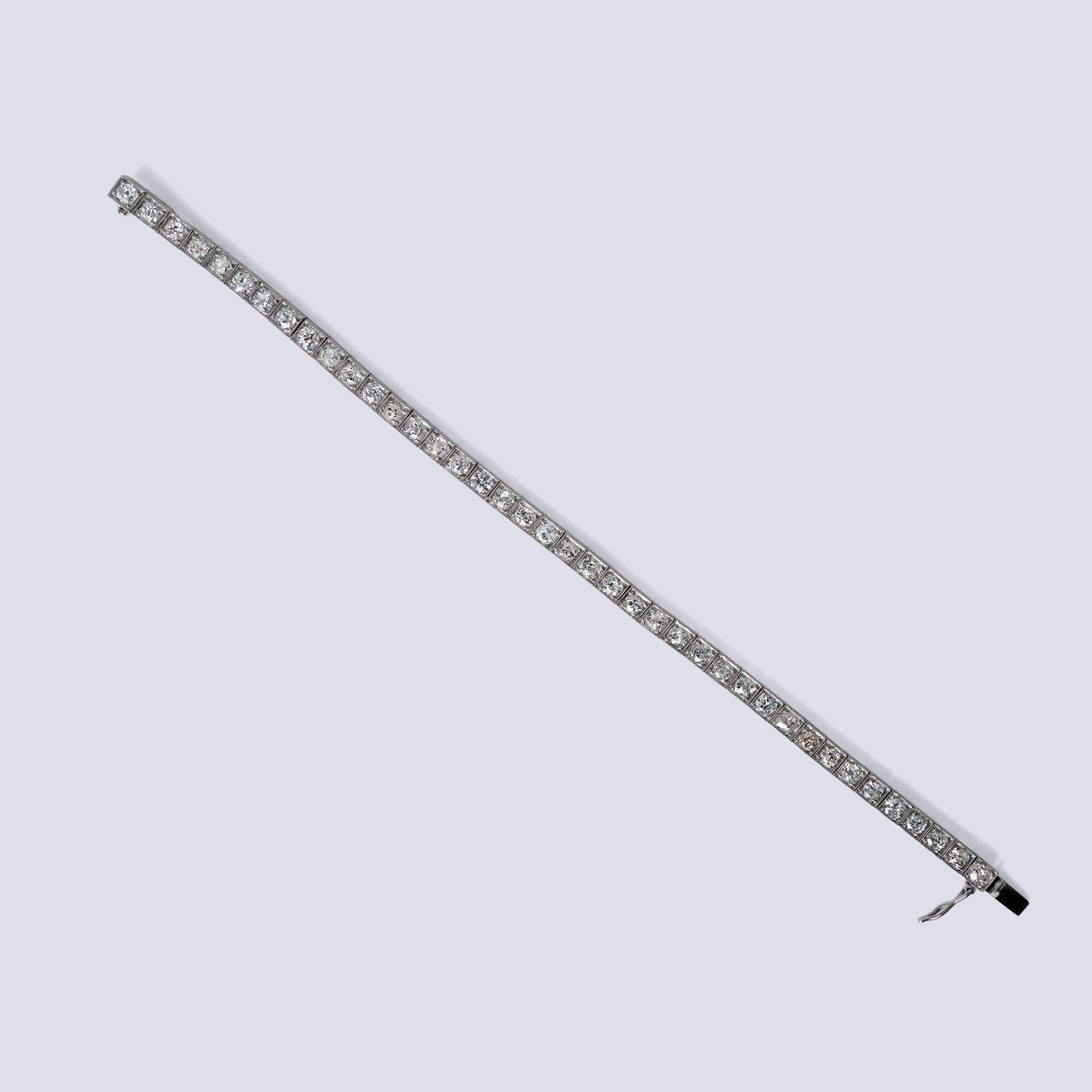 Art Deco 1925 7.00 Carat Old Mine Diamond Line Tennis Bracelet