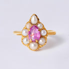 Antique Victorian 20k Gold Pink Sapphire And Pearl Halo Engagement Ring