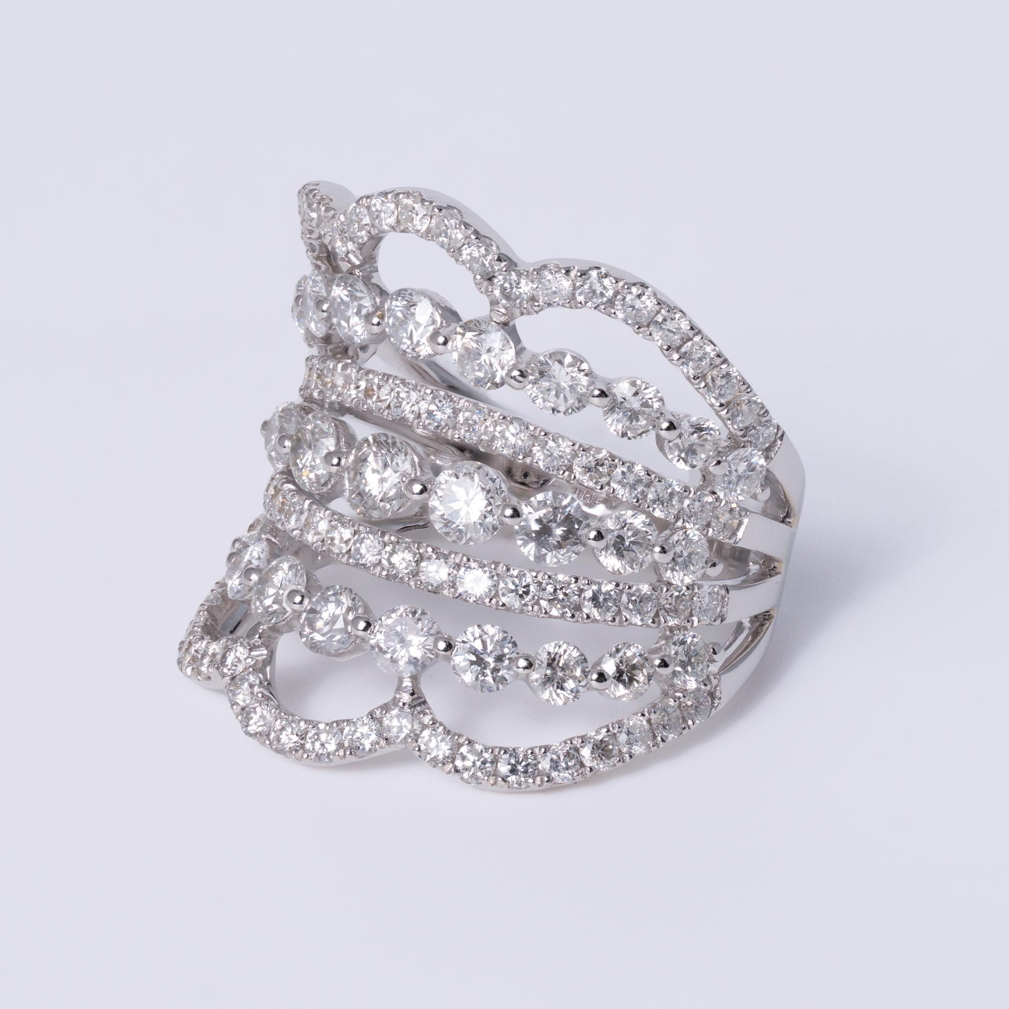 7 Tiered 2.50 Carat Diamond Tiara Wide White Gold Estate Band