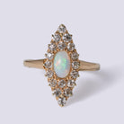 Antique Edwardian Opal and Diamond Navette Ring in 14k Gold Circa 1912