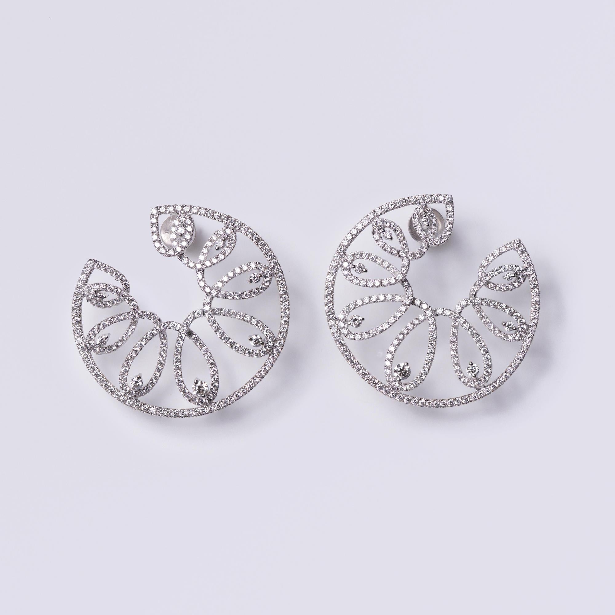 5 Carat Diamond White Gold Front Facing Scrolling Hoop Earrings