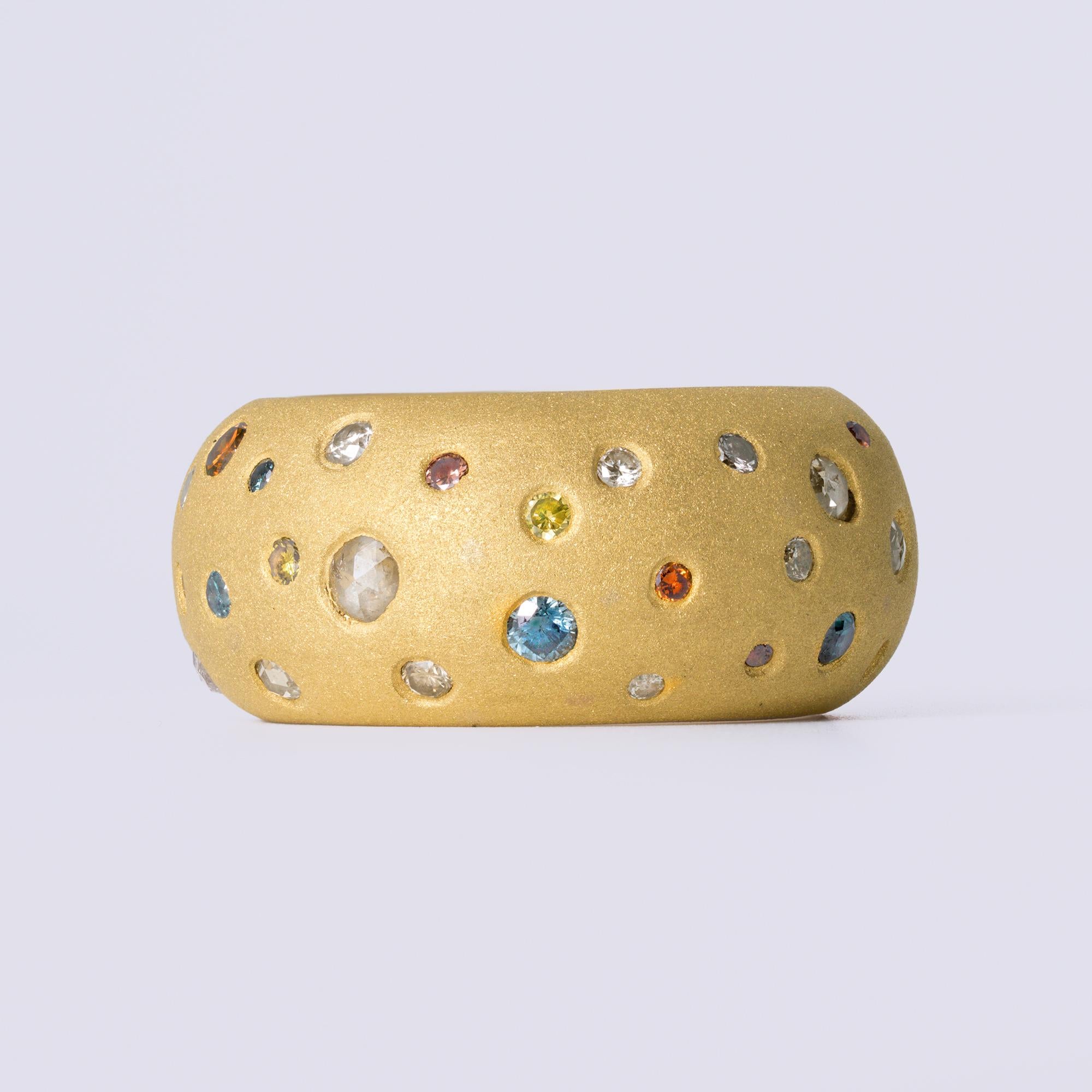 Multi-Color Diamond 21k Gold Estate Wide Cigar Band Donut Ring