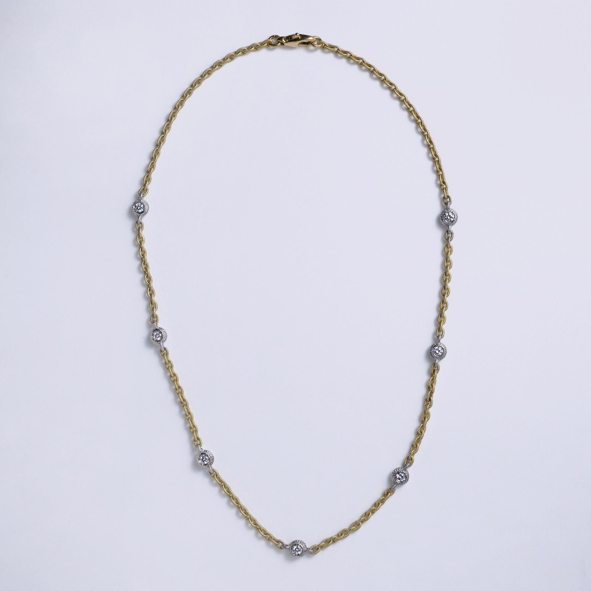 Estate Diamonds By The Yard Italian 18k Two-Tone Gold Link Station Necklace