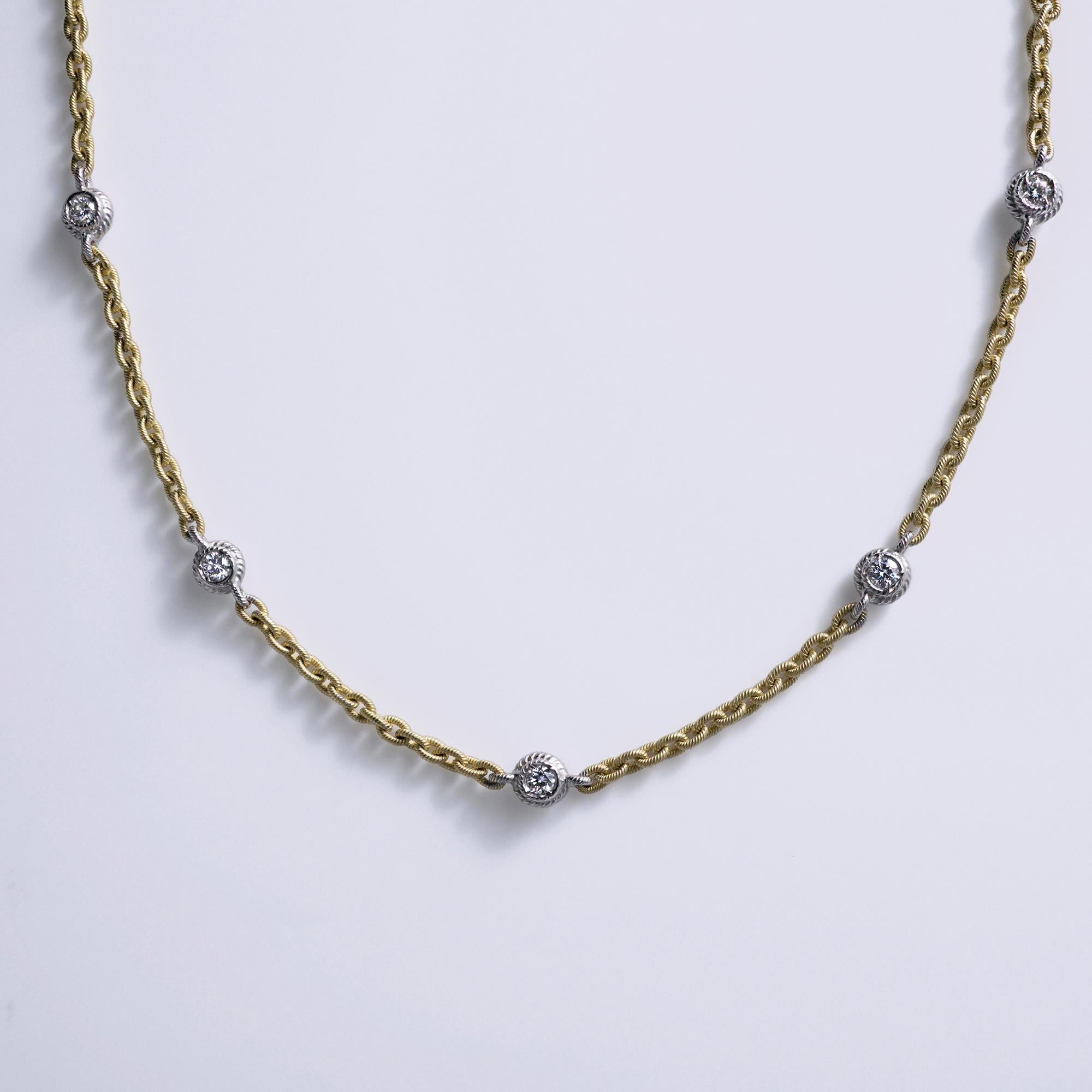 Estate Diamonds By The Yard Italian 18k Two-Tone Gold Link Station Necklace