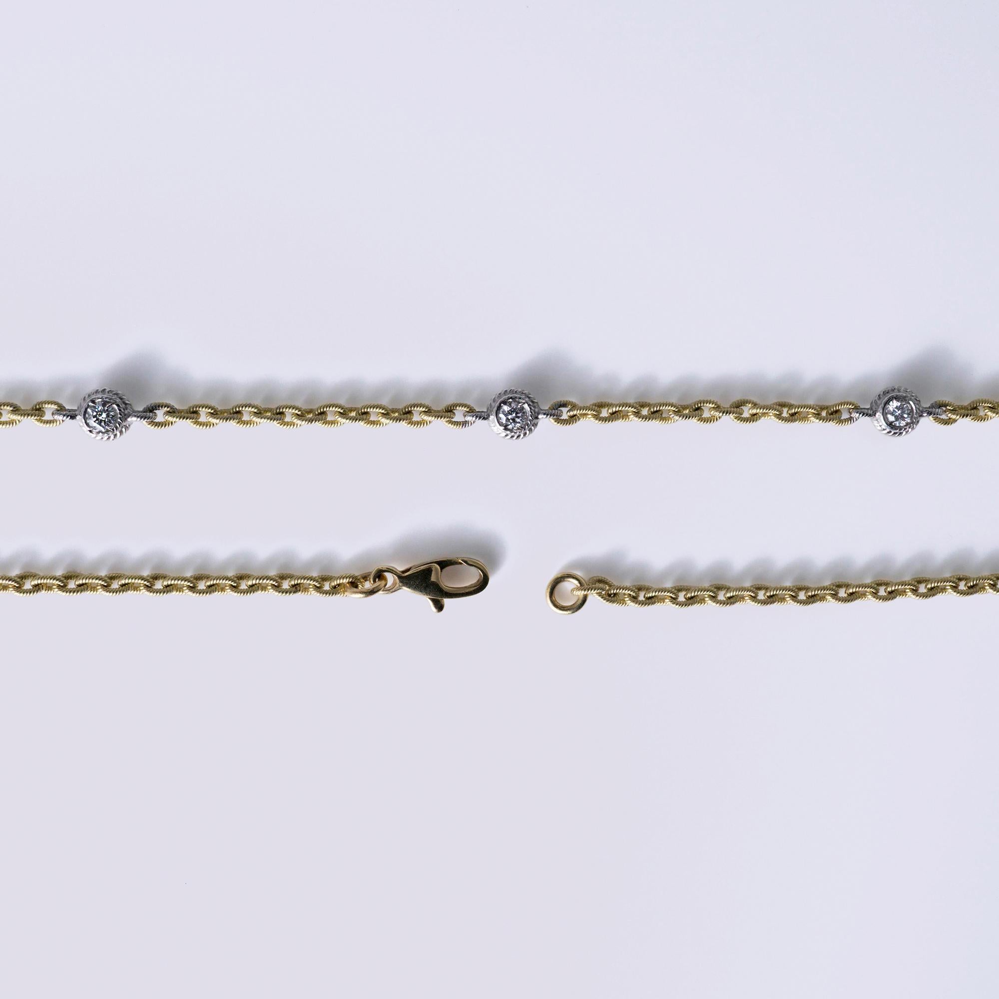 Estate Diamonds By The Yard Italian 18k Two-Tone Gold Link Station Necklace