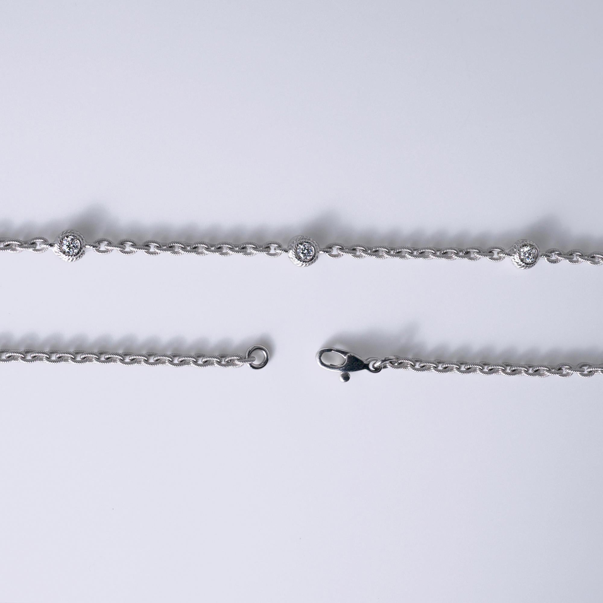 Estate Diamonds By The Yard Italian 18k White Gold Link Necklace